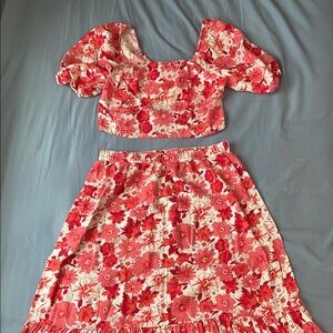 Lucky Brand Red Floral Midi Skirt
